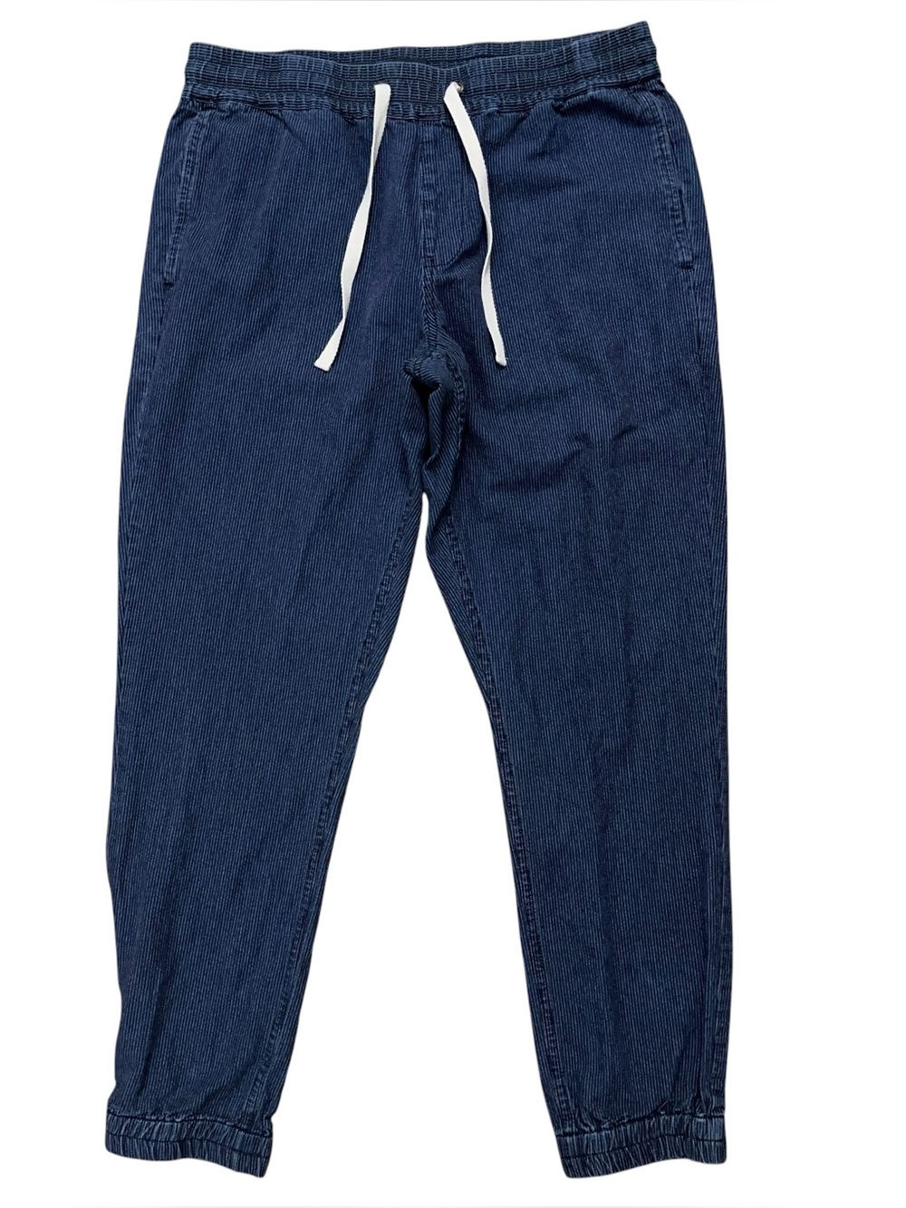 J.Crew Stadium Pants Mens Size M Jogger Tapered Leg Drawstring Blue Striped